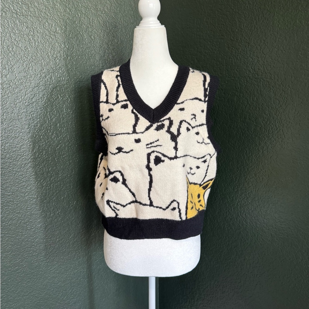 Cat Patterned Sweater Vest